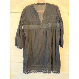 Lola Australia Black Cotton Crochet Lace Tunic Dress Womens Medium Boho Pintuck